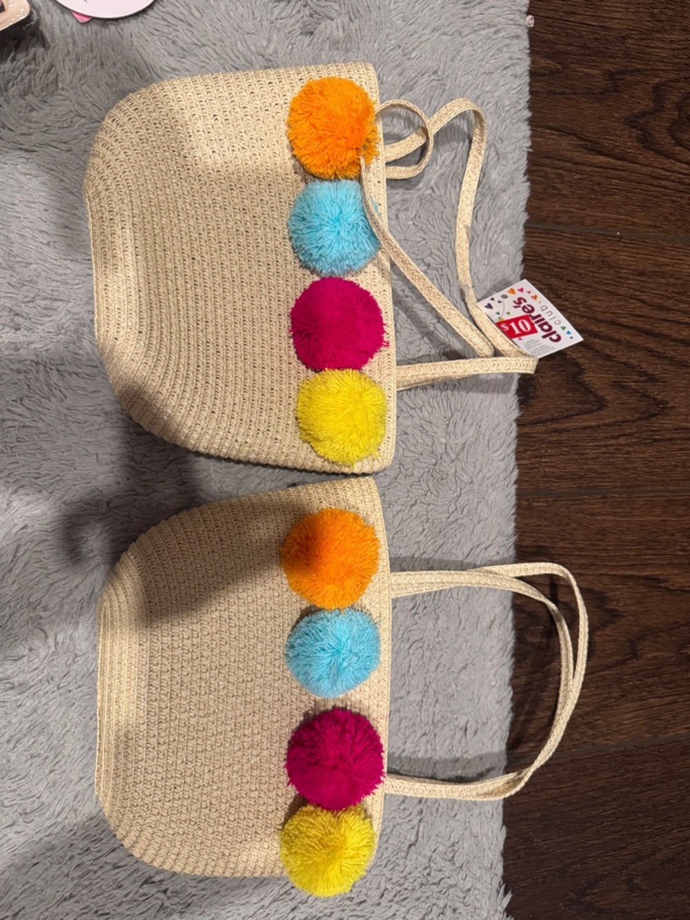Pom Pom Straw Tote Bag - Girls